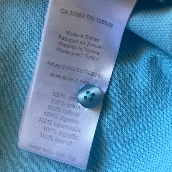 J Lindeberg Cotton Pique Slim Polo Sky Blue - Picture 5 of 6